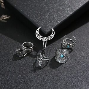 *FERNLEY* 6-Pc Silver x Blue Moon Fashion Ring Set